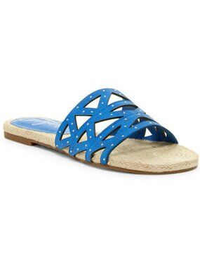 Fergie Minx Women's Leather Slides Espadrille Flat Sandals Sky Blue Size 8.5
